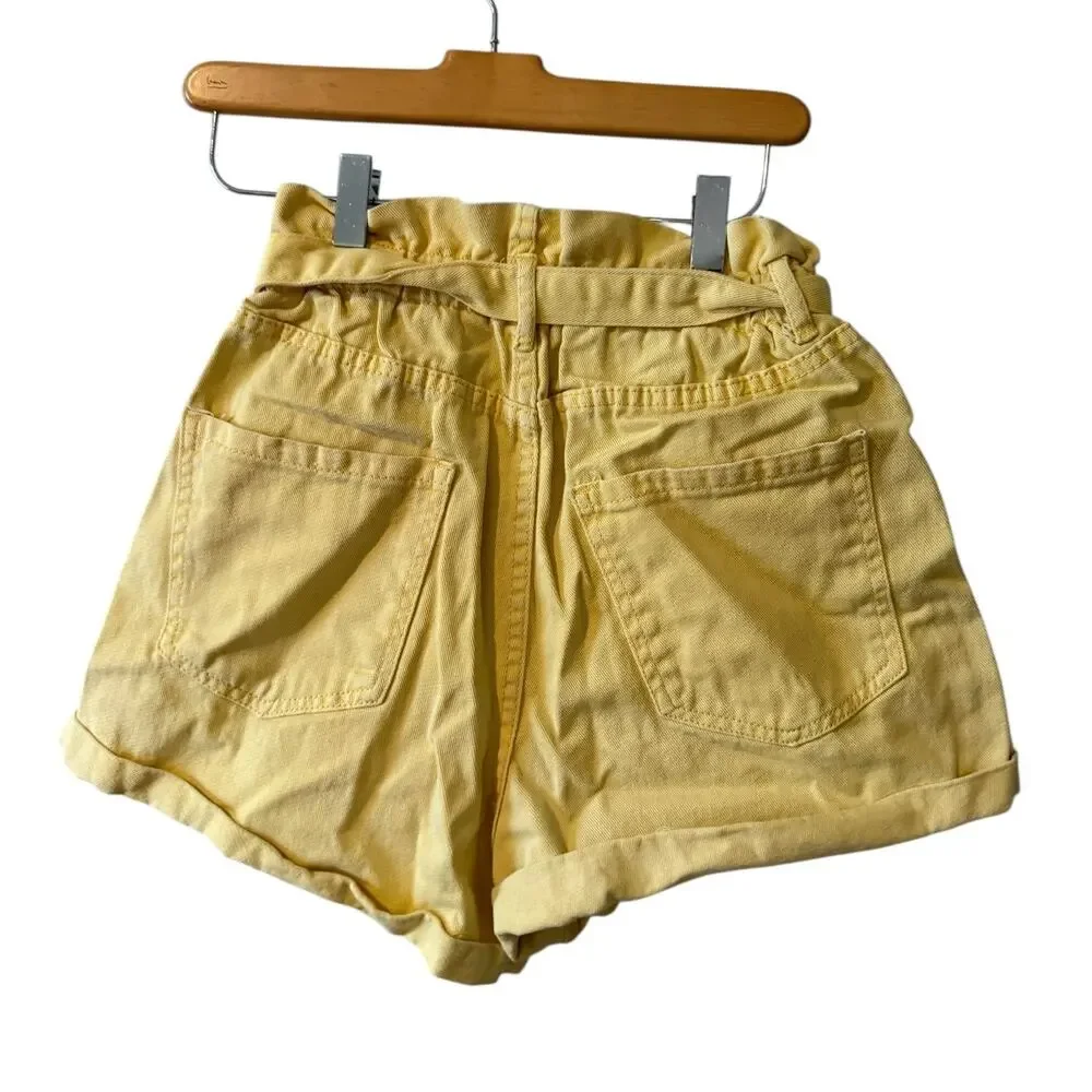 Vintage 90s Paper bag waist denim shorts Yellow
